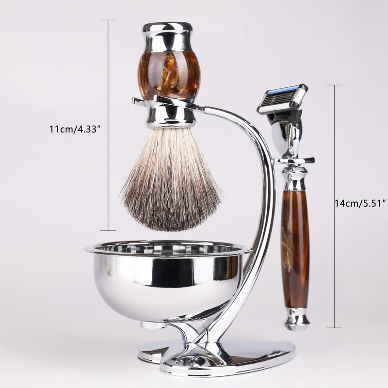 Magyfosia Luxury Shaving Kit for Men,Includes Badger Hair Brush,Wet Shave Soap Bowl and Safety Razor Compatible with 5-Layer Blade,Barber Style 4-Piece Gift for Men-Smooth and Close Shaving
