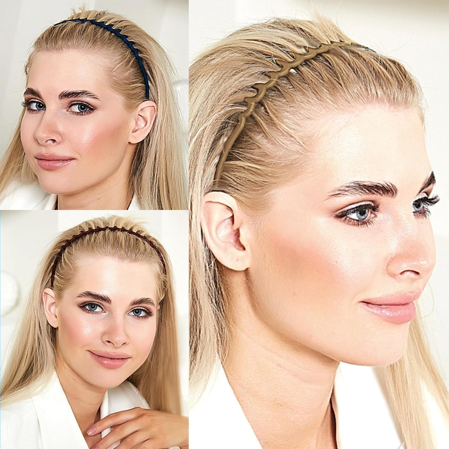 Zig Zag Headbands for Women & Girls - 8 PCS Shark Teeth Non-Slip Plastic Hair Bands | Clear 90s Style
