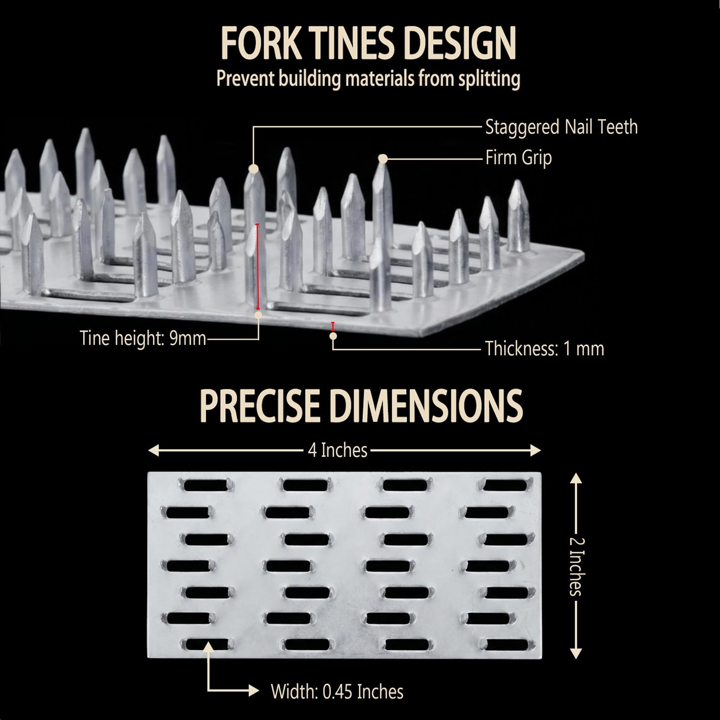 50 Pcs Truss Plates 2x4 Inch, Pronged Galvanized Steel Mending Plates