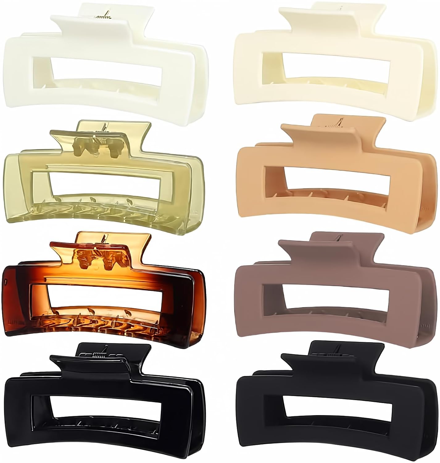 Hair Claw Clips - 8 Pack Tortoise Rectangle Barrettes | 3-Inch Fashion Clips for Women