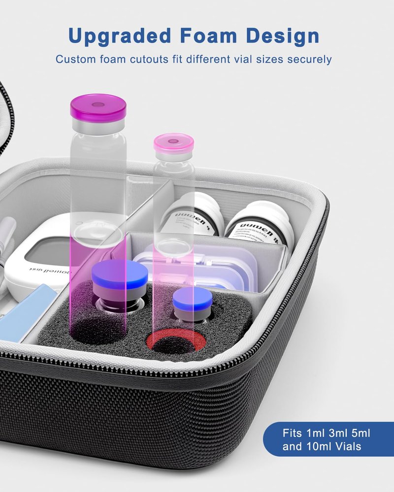 Krypthos Diabetic Supplies Travel Case, Portable Diabetes Organizer for Glucose Meter, Blood Sugar Test Strips Kit, Insulin Pens, Vials, Syringes, Lancing Device and More with Adjustable Dividers