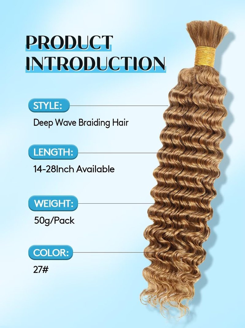 Unprocessed Human Hair for Braiding - #27 Honey Blonde Curly Bulk Hair | 18 Inch, 50g Bundle, Soft Texture