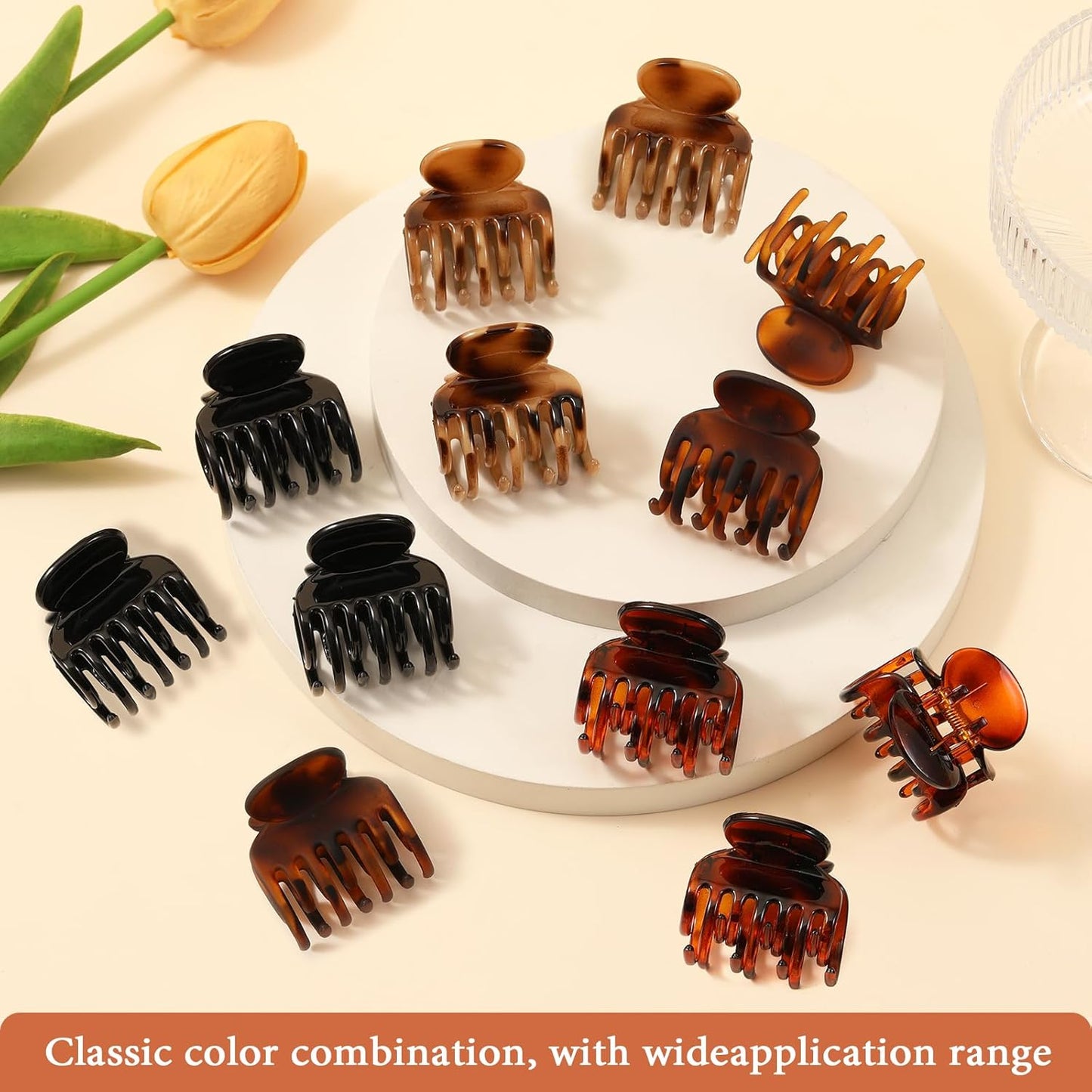 12 Pcs Small Claw Clips for Women - Double Row Teeth Hair Clips for Thin to Medium Hair | Tortoise Shell & Black