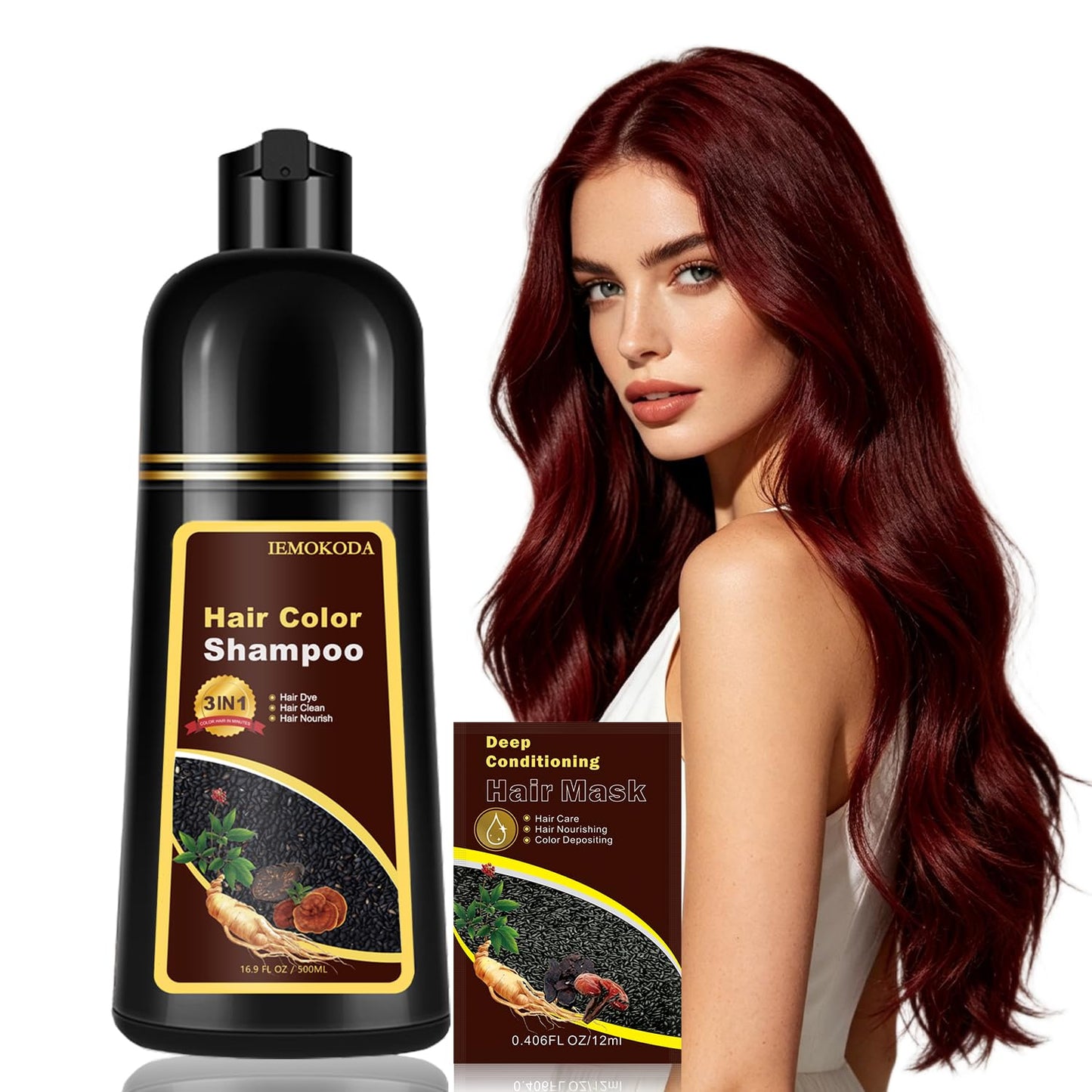 Black Hair Dye Shampoo - Instant Gray Coverage & Long-Lasting Color | 16.90 Fl Oz