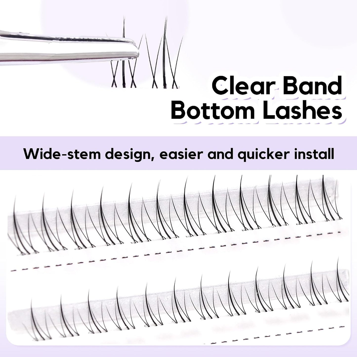 Natural Bottom Lash Clusters - DIY Clear Band Eyelashes for Soft, Comfortable Daily Wear | 5mm & 6mm, 48pcs