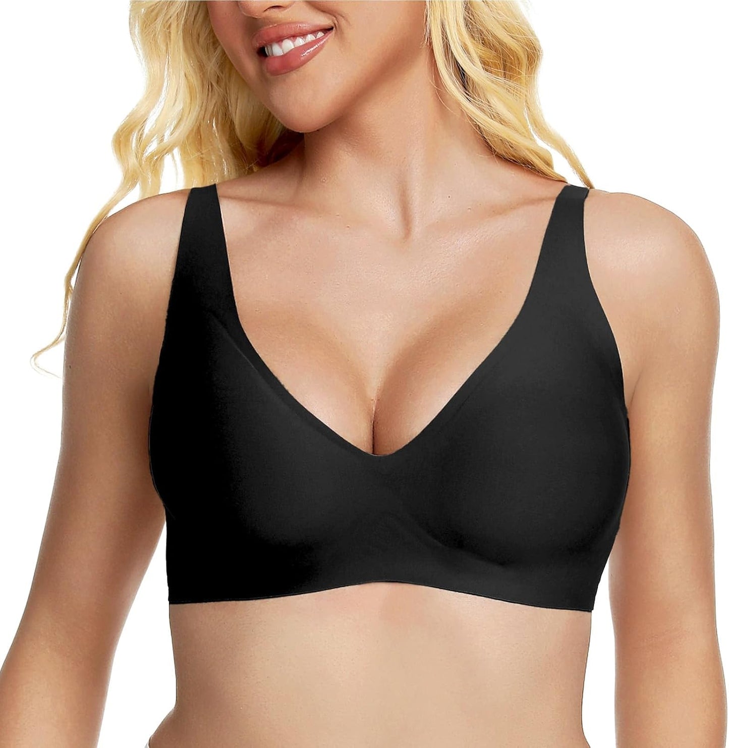Jelly Wireless Bra - Deep V Push-Up Seamless T-Shirt Bra for Comfort | Adjustable Straps, No Underwire