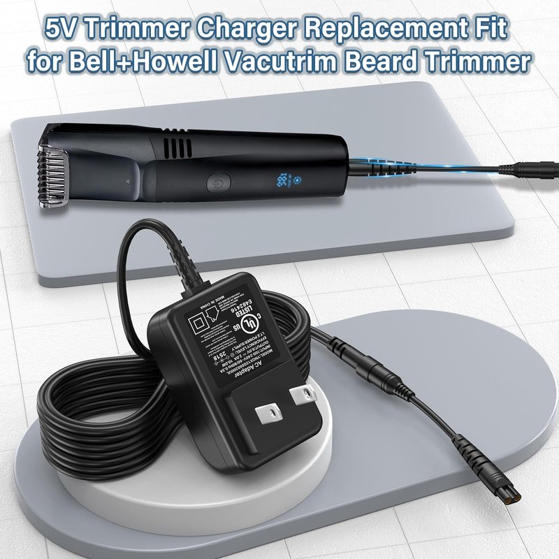 5V 2A Trimmer Charger Replacement Compatible with Bell and Howell Vacutrim Beard Trimmer, Power Cord AC Adapter for Bell+Howell Vacutrim Professional Beard Trimmer Shaver Charging Plug Cable DC5V 5VDC