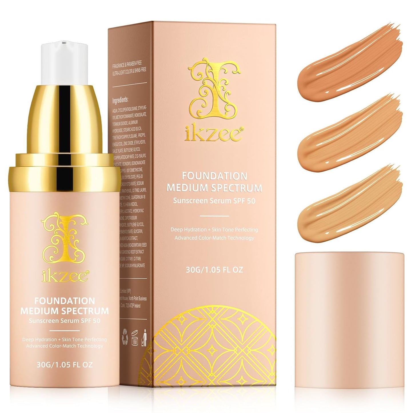 Foundation 4 in 1 - SPF 50 Sunscreen Serum | Waterproof Medium Coverage Liquid Makeup for All Skin Types