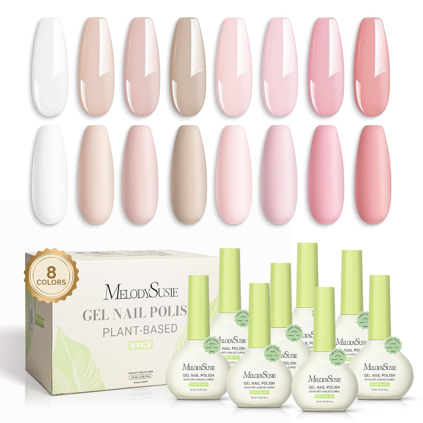 MelodySusie Gel Nail Polish Set - Hema-Free Soak Off UV Colors | Pink & Nude 8Pcs 10ml/0.34 fl oz