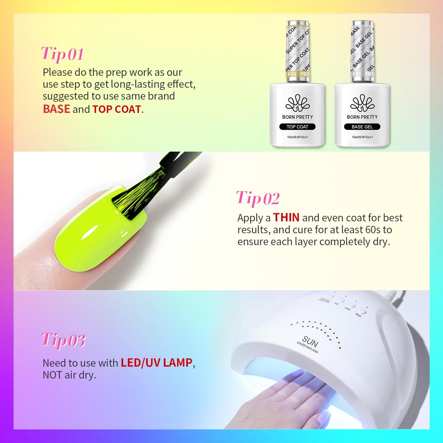 Born Pretty Gel Nail Polish Spring Summer Neon Fluorescent Orange Hot Pink Blue Yellow Green Purple Soak Off U V LED Gel Nail Polish Set Nails Art 7ml 6pcs