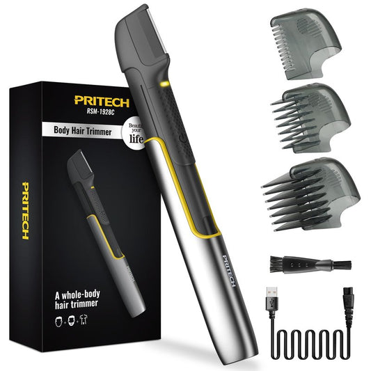 PRITECH Body Hair Trimmer for Men, Rechargeable Pubic Hair Trimmer for Men Electric Back Shaver for Men Waterproof Wet/Dry Body Groomer Ball Shaver