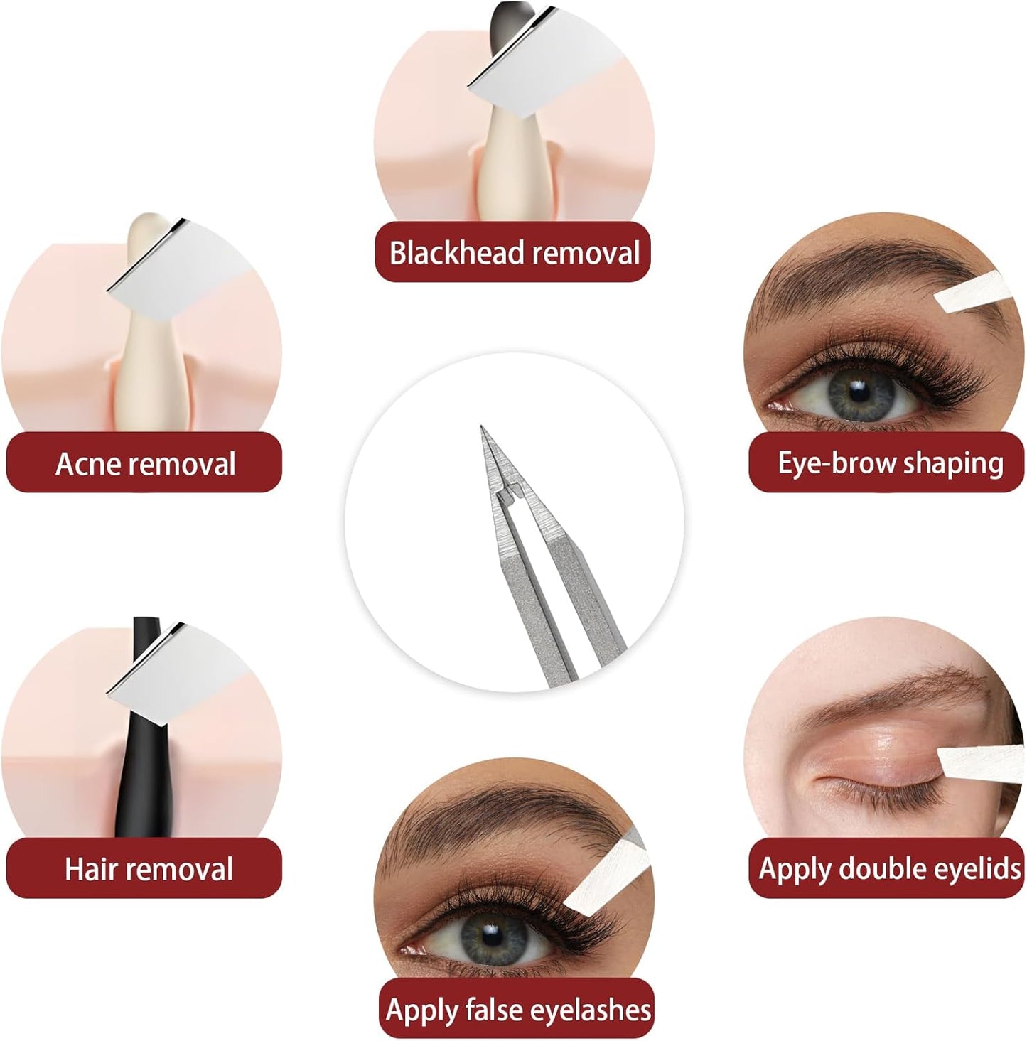 Precision Stainless Steel Eyebrow Tweezers for Women - Slant Tip Plucker with Travel Case | Ideal for Facial Hair Removal and Blackheads