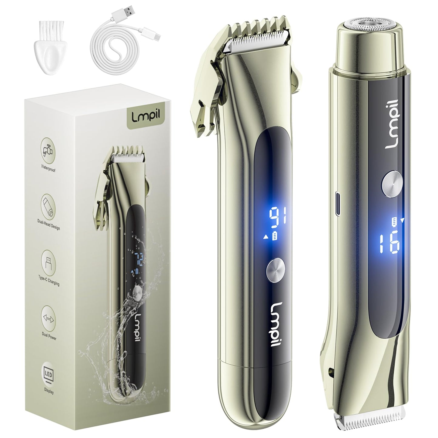 Bikini Trimmer for Women, 2-in-1 Electric Razor with Dual Heads, Ceramic Blade, Waterproof & Rechargeable, Painless Pubic Hair Shaver for Bikini, Underarm, Legs, Face | Gift for Her - OliveGreen