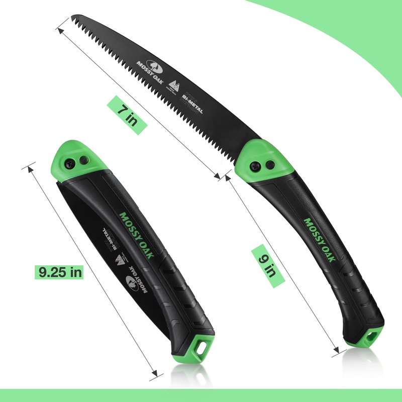 MOSSY OAK Folding Saw - 7 Inch Hand Saw with Pouch, D6A and M2 Bimetal Saw Blade, Pruning Saw Camping Saw Folding Hand Saw for Tree, Wood, and Limb Cutting