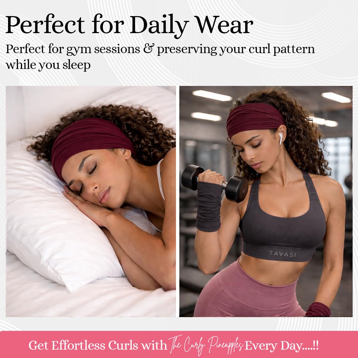 Curly Hair Headbands for Women - Stretchy Non-Slip Wide Yoga Bands | Chocolate Brown, Adult Size