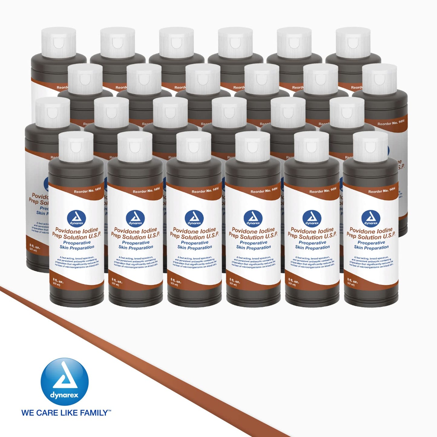 Dynarex Povidone-Iodine Prep Solution, Antiseptic Solution for Skin and Mucosa, Ideal for Surgical Site Preparation, Contains Povidone Iodine 10%,1 Case of 24 8 fl. oz.Povidone-Iodine Bottles