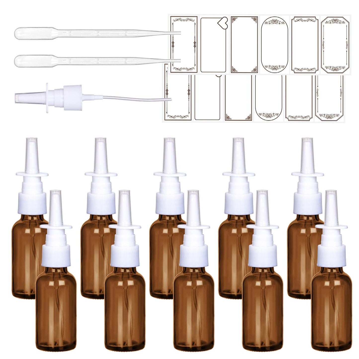 1 oz Empty Amber Glass Nasal Spray Bottles 10 Pack Leakproof & Durable