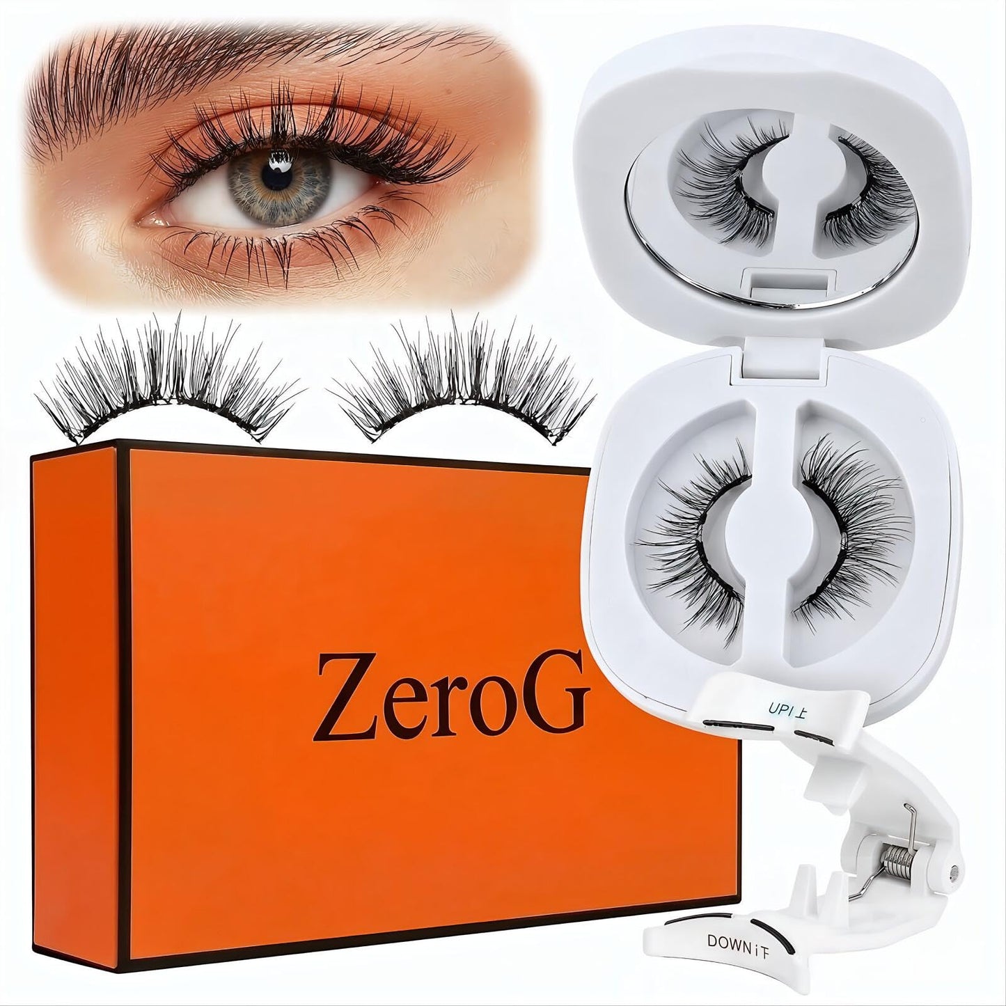 ZeroG Magnetic Eyelashes Kit with Applicator - No Glue Needed, Reusable & Natural Look, Wispy, Easy to Apply for Beginners (No.02 Iris Black)