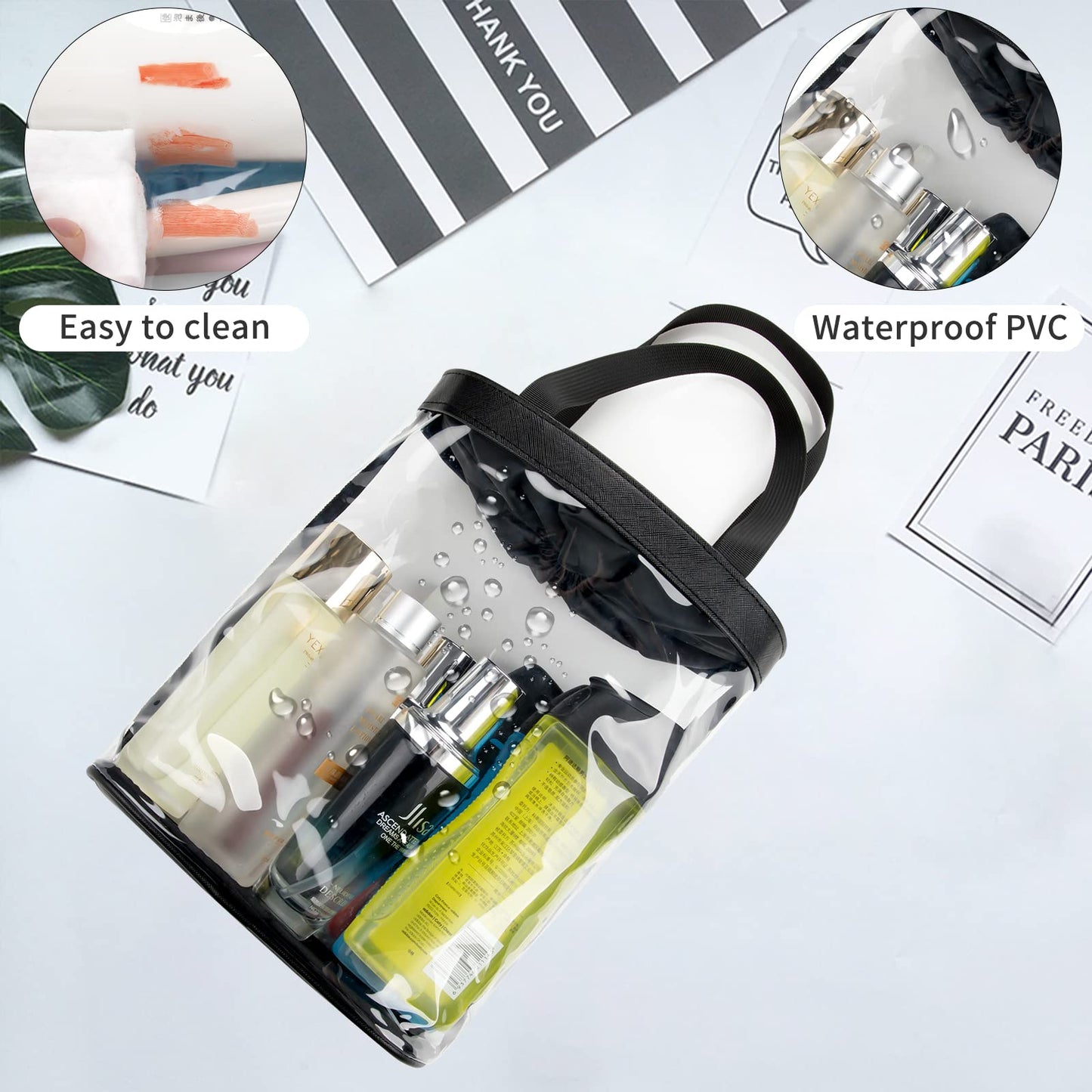 onemoky Clear Toiletry Bag, Travel Toiletry Bag for Women, TSA Approved Toiletry Bag, Waterproof Clear Makeup Bag Cosmetic Pouch, Transparent Makeup Organizer, Carry on Airport Airline Compliant
