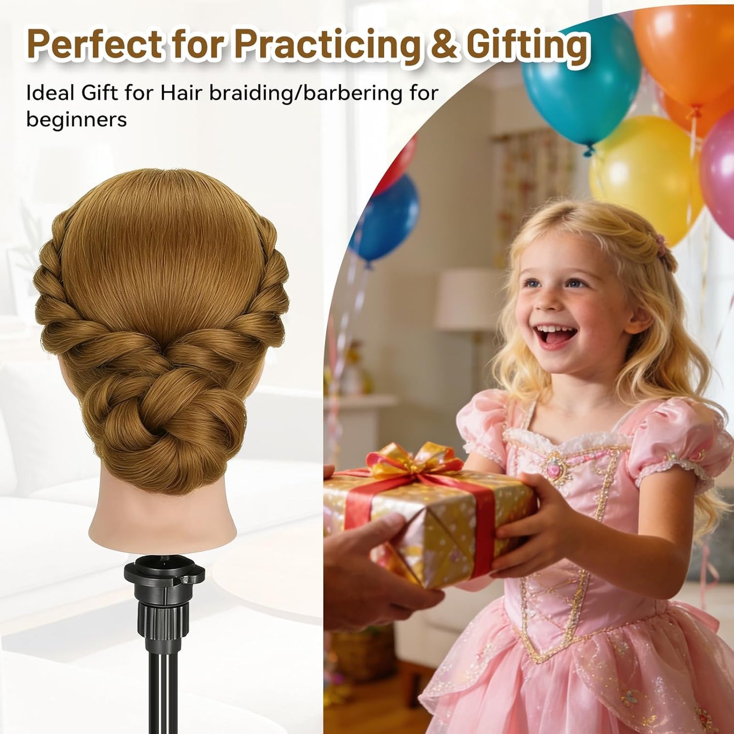 Mannequin Head - 90% Human Hair Styling Head for Cosmetology | 26"-28" Hairdressing Training Doll with Clamp & Styling Set
