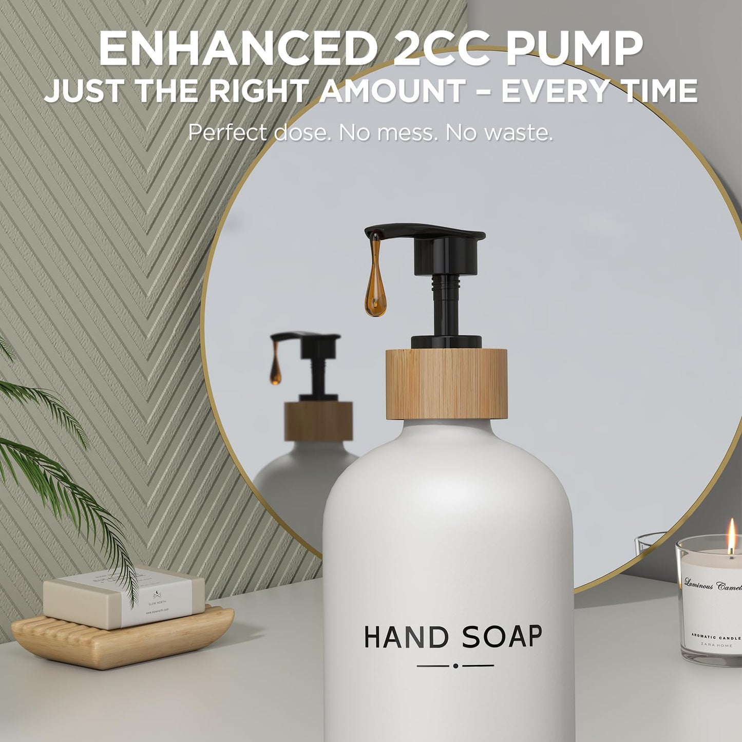 Hand and Dish Soap Dispenser Set,16oz Glass Bottles with Bamboo Pumps & Tray,Countertop Soap Dispensers for Kitchen,Luxury, Minimalist & Farmhouse Decor