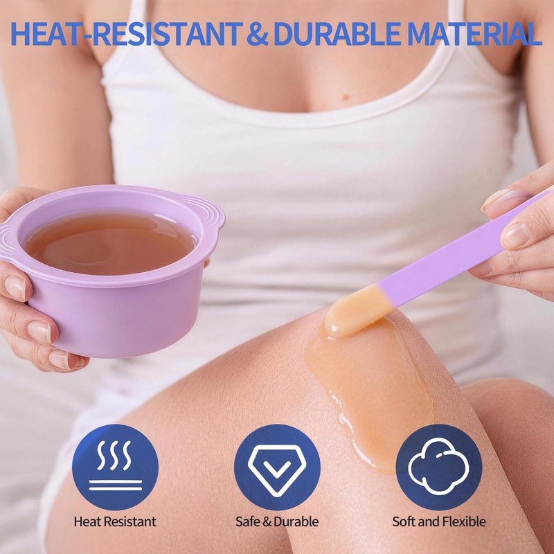 Silicone Wax Warmer Liner, Non-Stick Reusable Wax Pot Insert for Wax Warmer, Easy-to-Clean Silicone Wax Bowl with 2 Wax Spatulas (Purple)