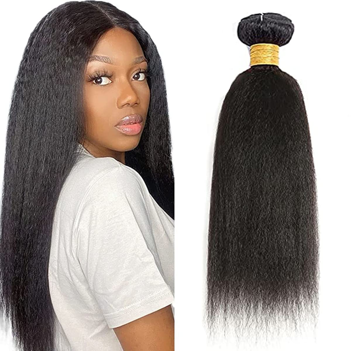 26 Inch #1B Black Bundles Human Hair Yaki Straight 1 Bundles 100 Grams/Bundle 10A Grade Unprocessed Brazilian Virgin Hairs Kinky Straight Bundles Weaves Hair Extensions