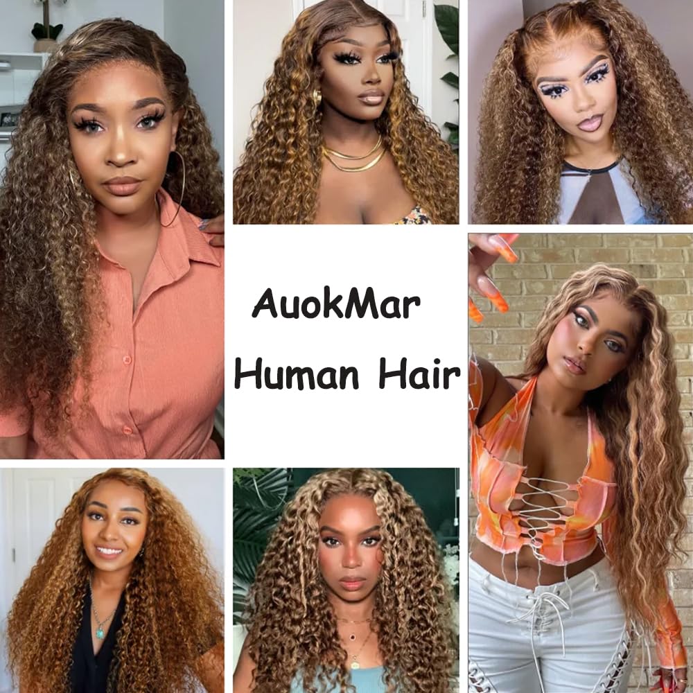 30 32 34 Inch AuokMar Dark Brown Bundles Human Hair P430 Ombre Water Wave Bundles Brazilian Virgin Highlight Bundle Hair Extensions for Woman