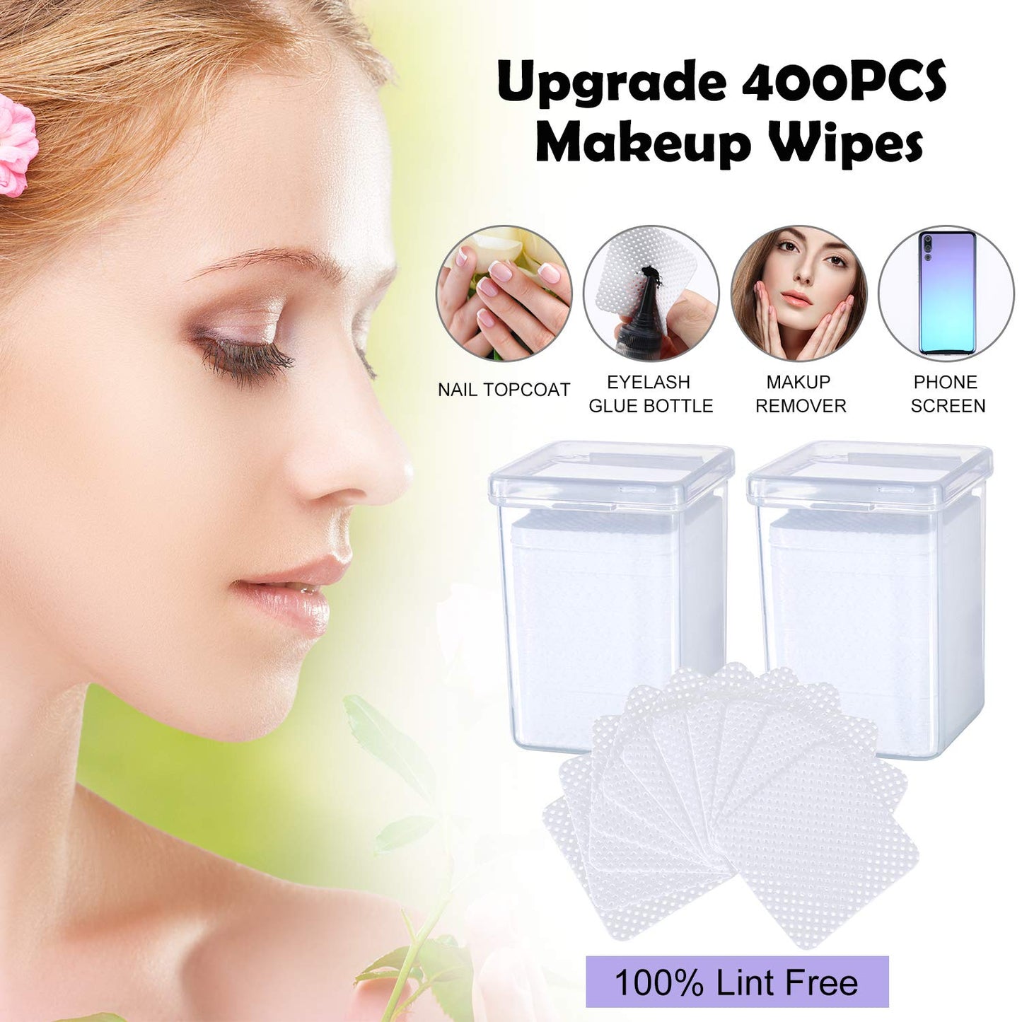 400 Pieces Eyelash Extension Glue Adhesive Wipes Cleaner Wiping Cloth Non-woven Fabric Wipes Removal Tool for Eyelash Extension Glue and Nail Polish Bottle