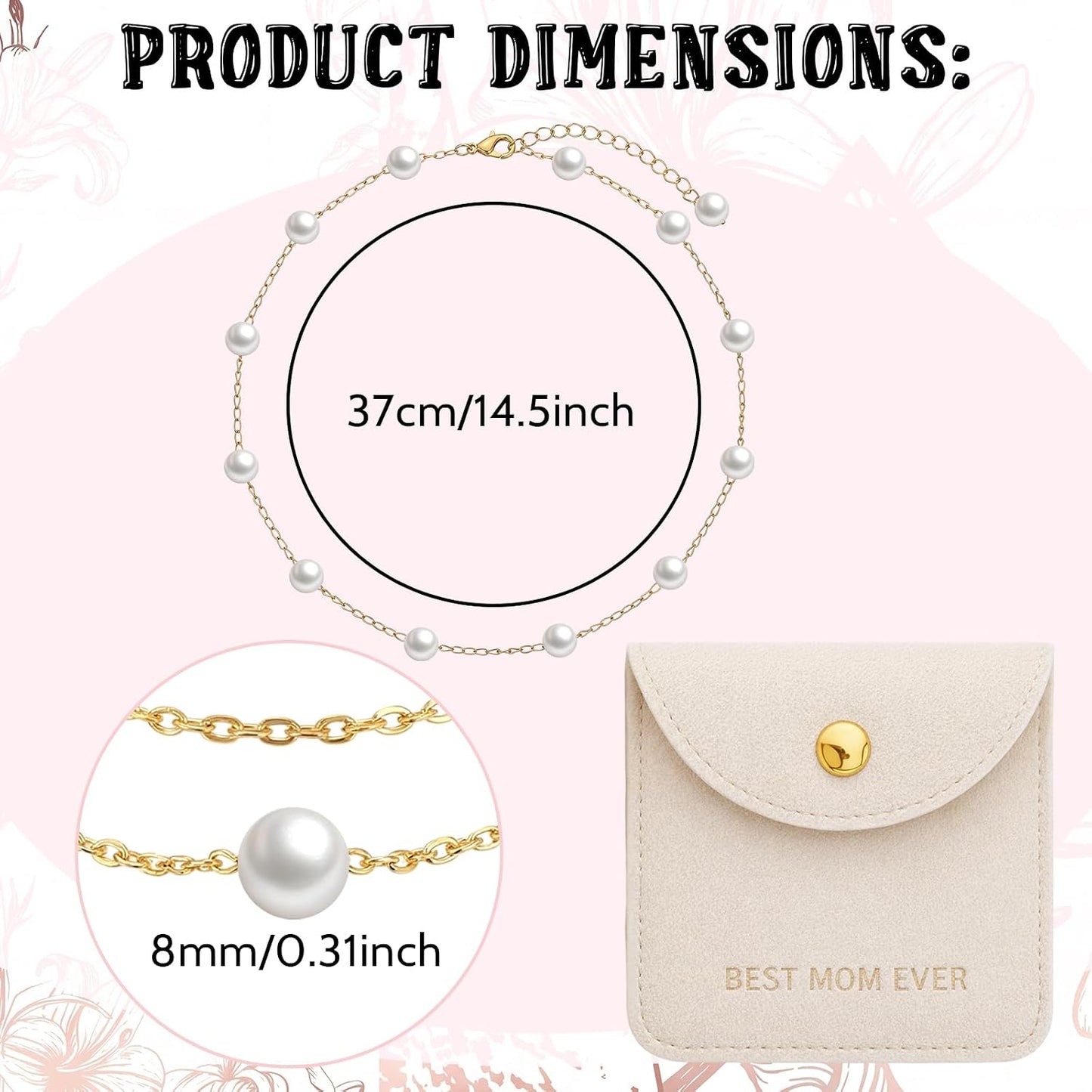 Gold Pearl Choker Necklaces - 12 Sets Mother's Day Church Gifts | Adjustable with Jewelry Pouch