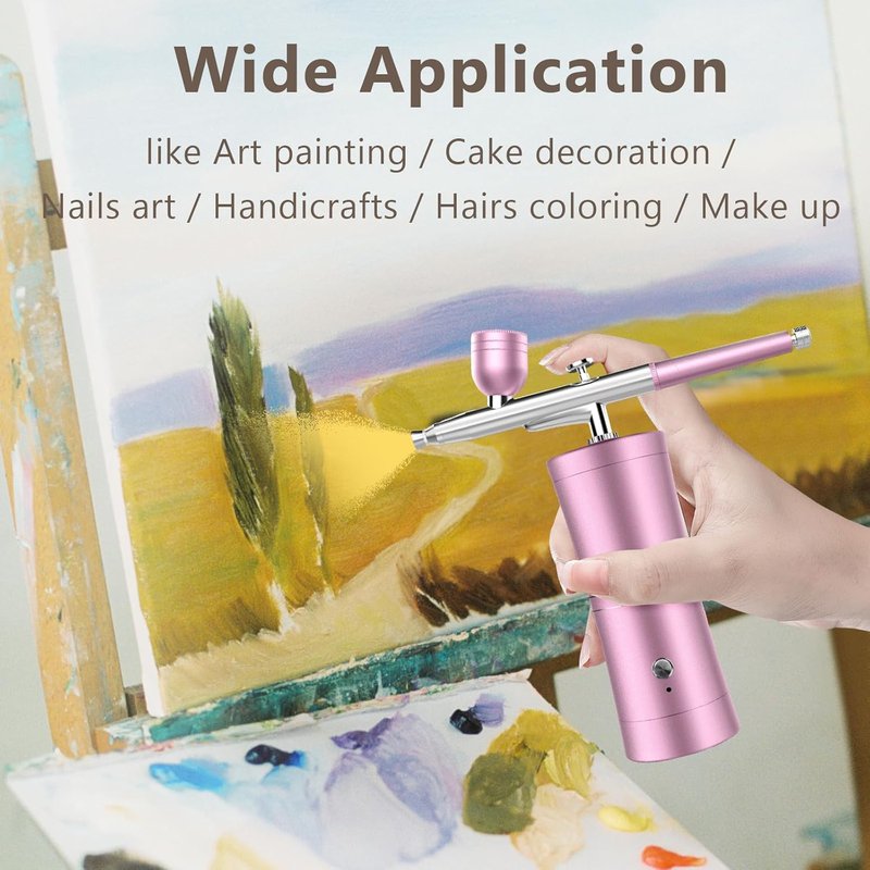 Airbrush Kit - Cordless Rechargeable 32psi Non-Clogging Airbrush Set | 0.3mm Nozzle for Makeup, Nail Art & Crafts (Pink)
