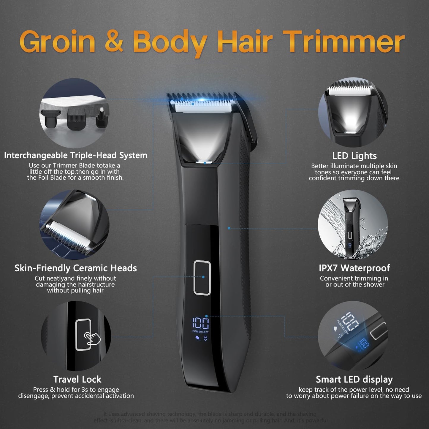 Beatslm Manscape Beard Trimmer for Men, Groin & Body Hair Trimmer, Ball Shaver, Nose Hair Clippers, All-in-One IPX7 Waterproof Men's Wet/Dry Groomer Kit, Rechargeable with Travel Case, LED Display