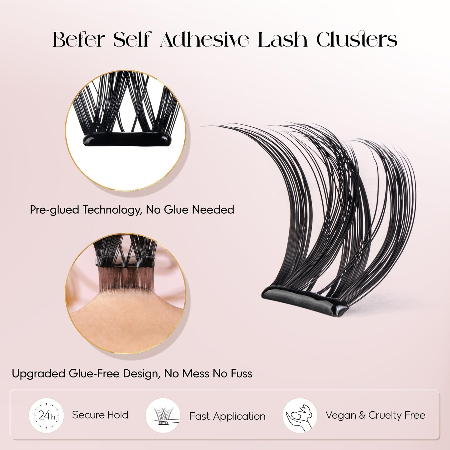 BEFER Self Adhesive Eyelashes Clusters, D Curl 10-16MM Pre Glued Lash Natural Look No Glue No Remover Needed Reusable Lashes Press on Eyelash Clusters Easy for Use DIY at Home(TYB102,Velvet)