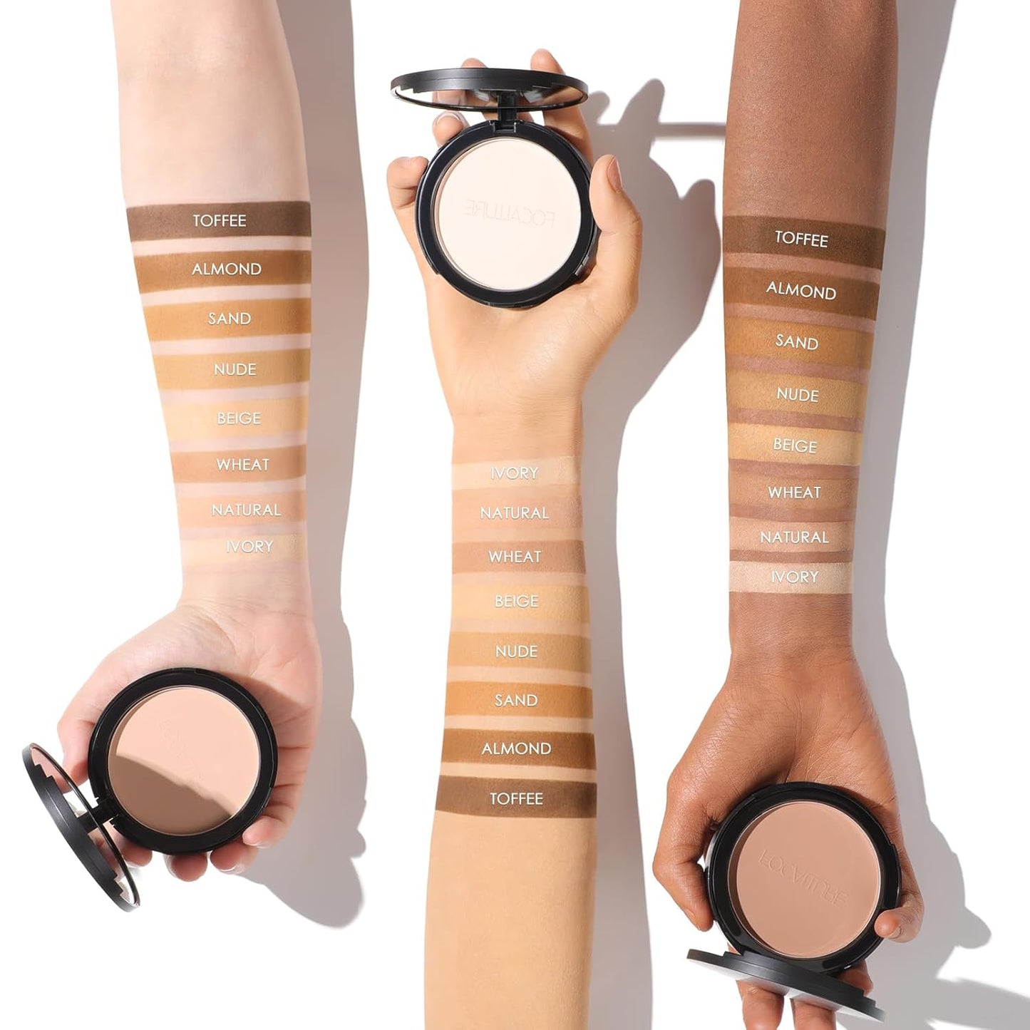 FOCALLURE Flawless Pressed Powder - Control Shine & Smooth Complexion | Long-Lasting Matte Finish, Nude Compact