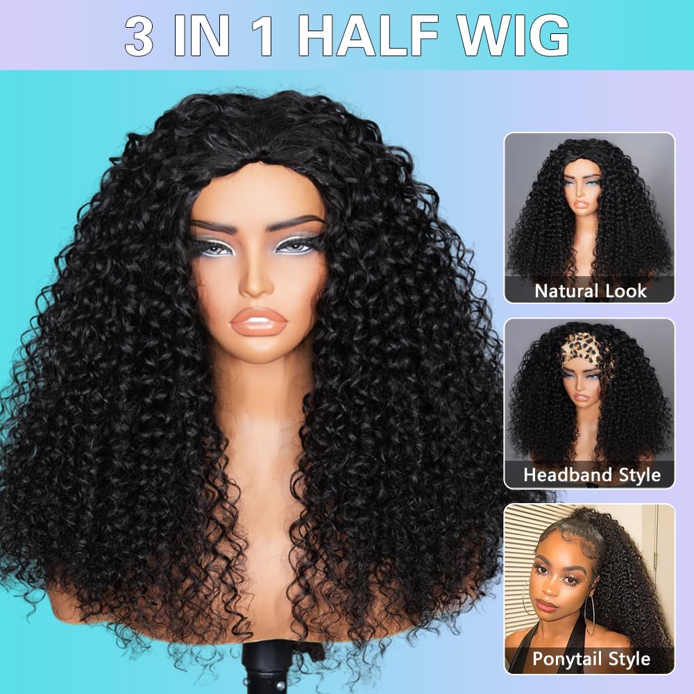 Curly Half Wig - Human Hair Water Wave 24 Inch | 200% Density, Glueless, Beginner Friendly