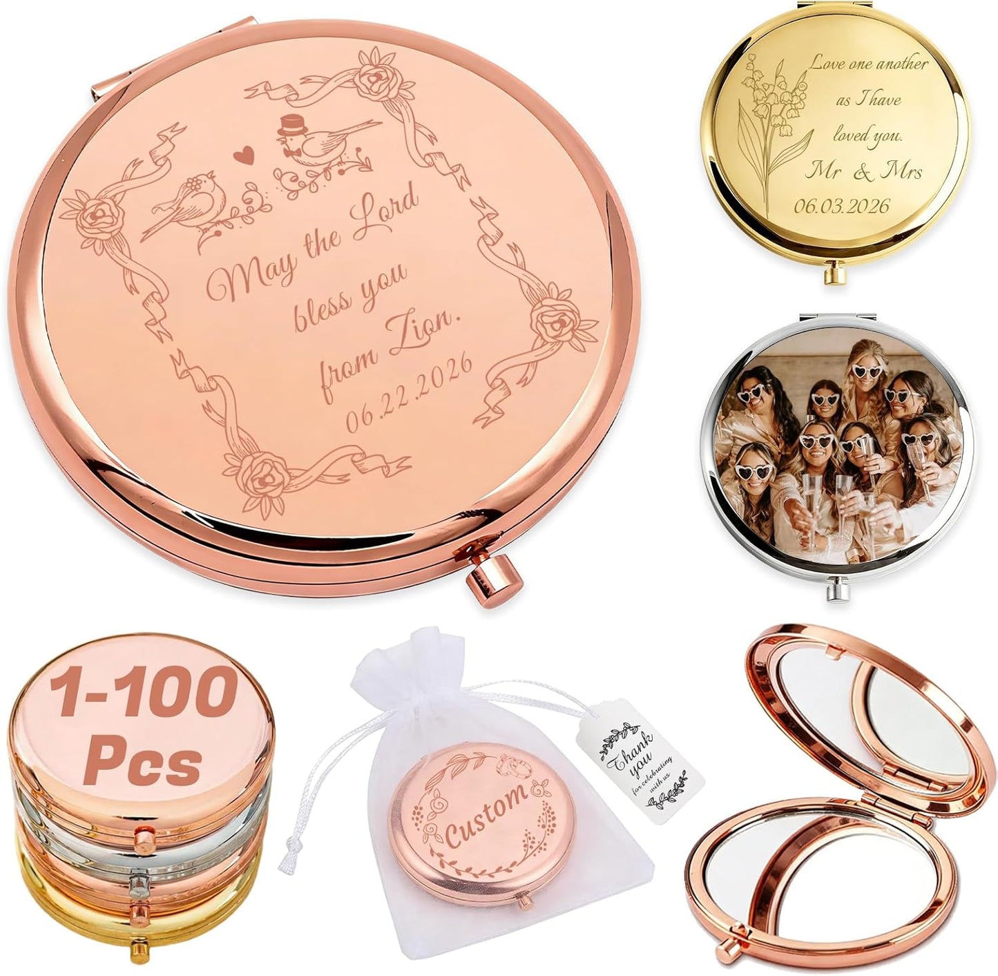 Personalized Compact Mirror - Custom Name & Photo Pocket Mirror for Women | Perfect for Quinceañeras, Galentine's Day, Weddings