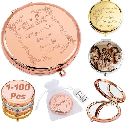 Personalized Compact Mirror - Custom Name & Photo Pocket Mirror for Women | Perfect for Quinceañeras, Galentine's Day, Weddings