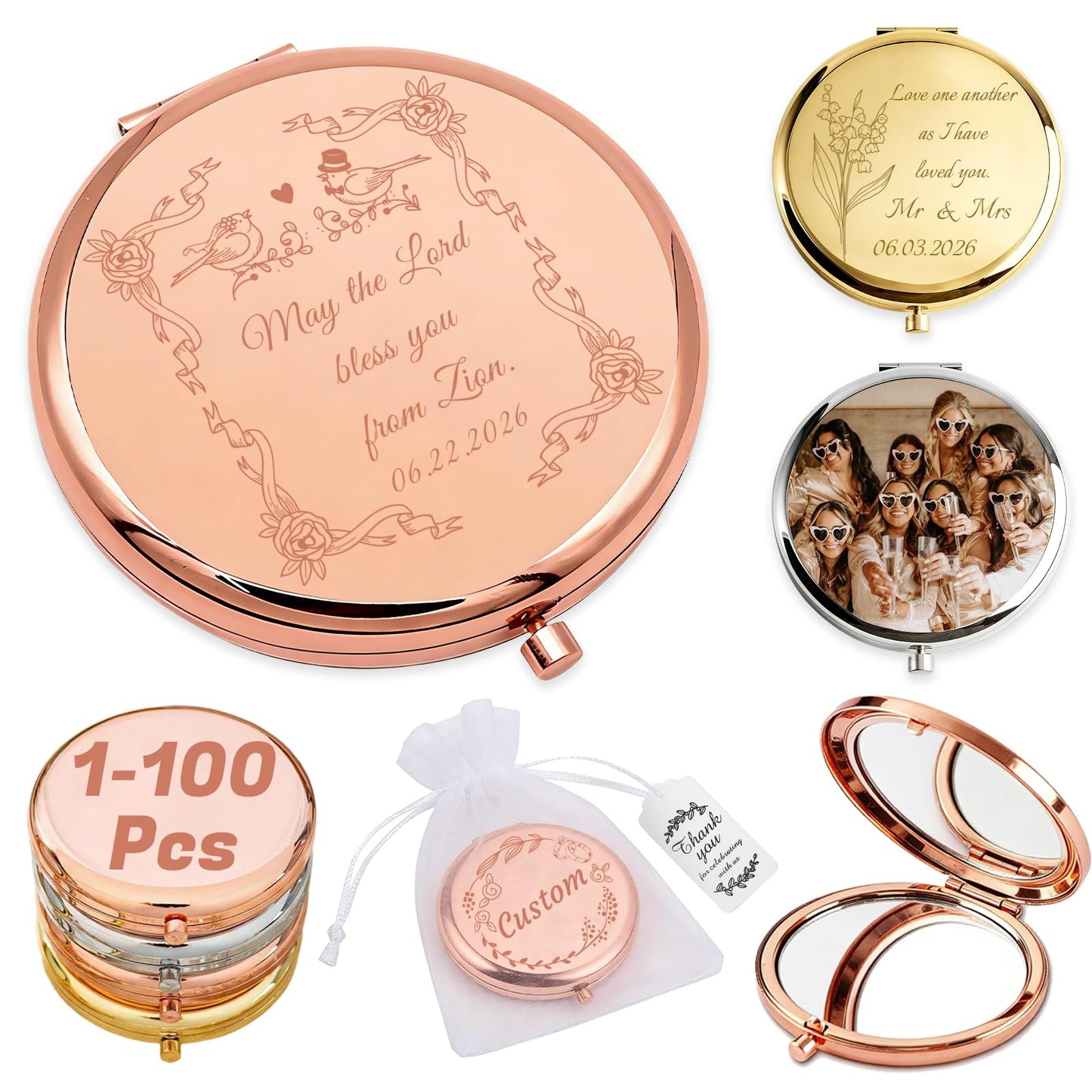 HJX Personalized Compact Mirror Bulk with Name Photo for Women