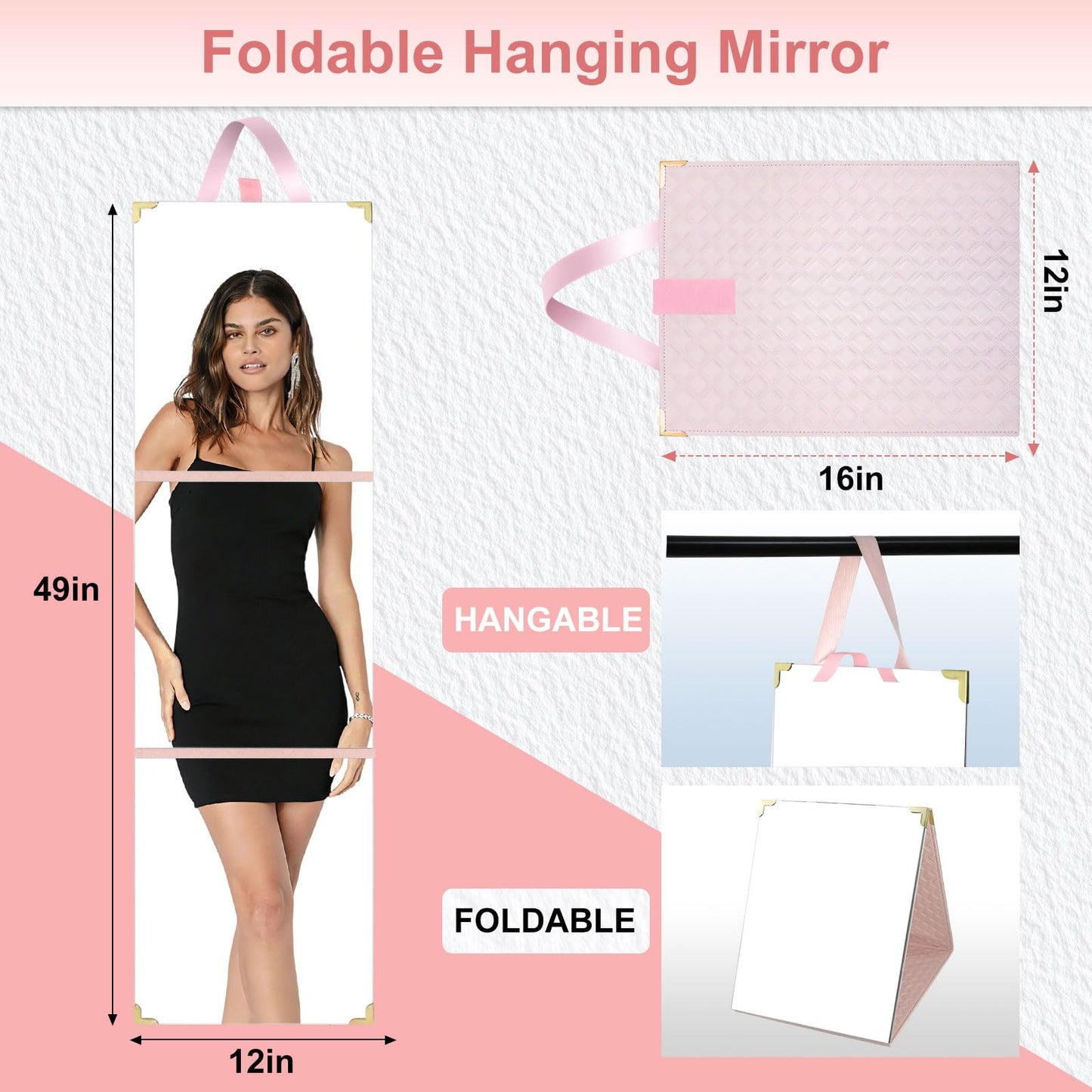 Xoudsi Portable Shatterproof Hanging Mirror, Folding Travel Mirror for Dancing, Camping, RV (32 X 12 inch)