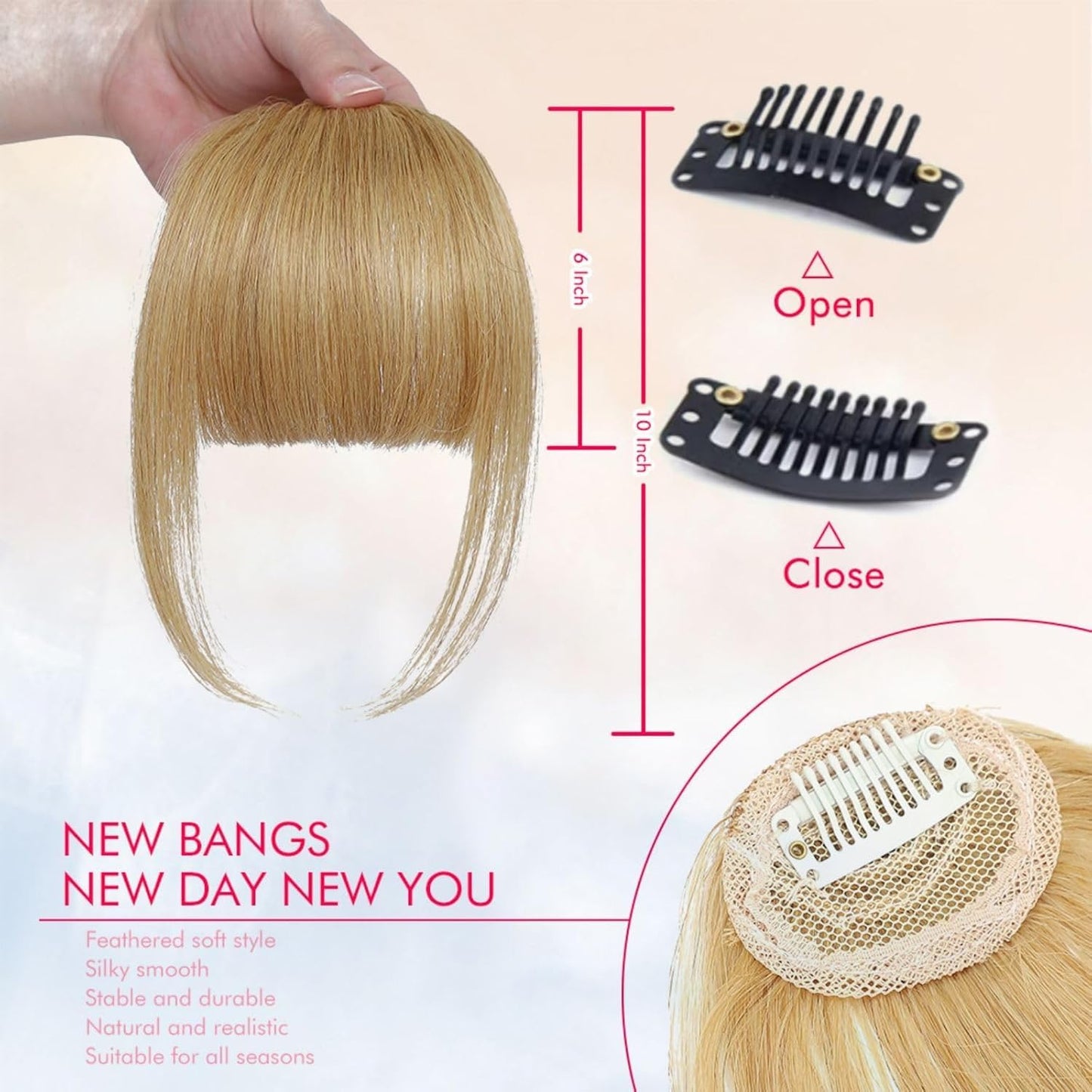 ELEFOCUS Clip in Bangs 100% Real Human Hair Extensions French 18# Fake Bangs Hair Clip on bangs for women Fringe with Temples Hairpieces Faux Bangs for Daily Wear