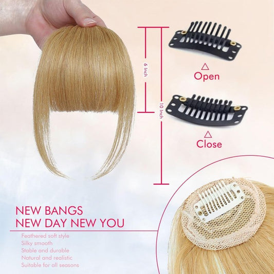 ELEFOCUS Clip in Bangs 100% Real Human Hair Extensions French 18# Fake Bangs Hair Clip on bangs for women Fringe with Temples Hairpieces Faux Bangs for Daily Wear