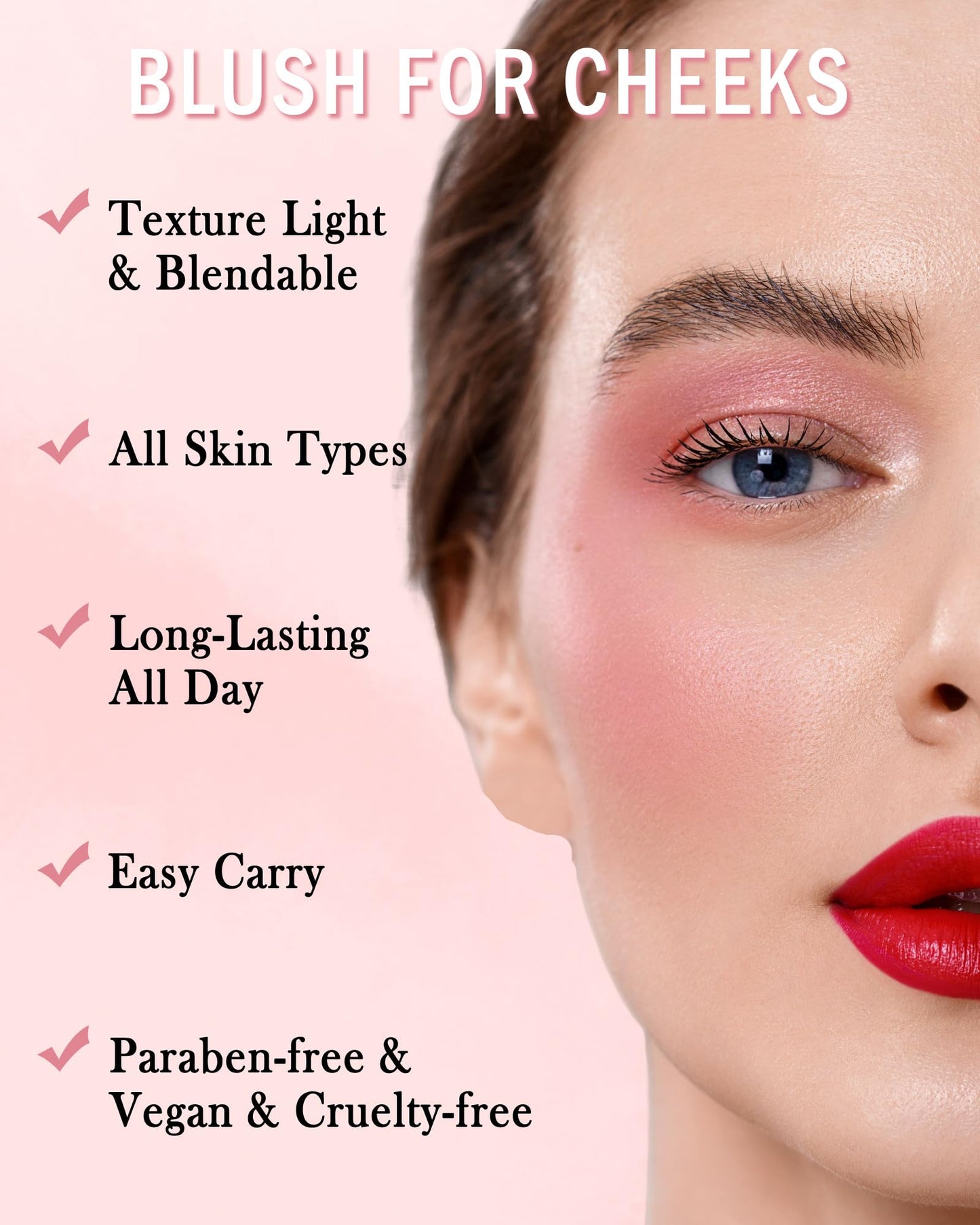 Blush Powder for Cheeks,Gradual Shimmer Pink Blusher Palette with Brush,Lightweight Buildable Color Blush Hightlighter Powder,Longlasting Waterproof Facial Makeup,Women's Day Gift for Women Girl-05#
