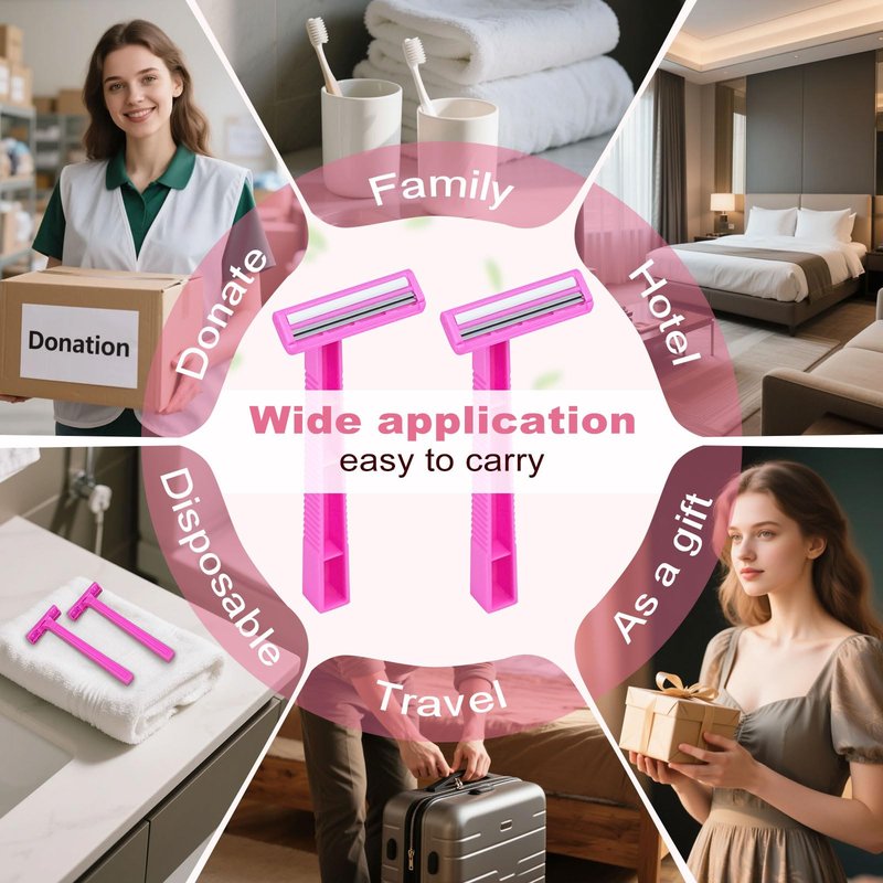 Fafortune Women's Disposable Razors Individually Wrapped Twin Blade,Disposable Razors Women Bulk with Clear Safety Cap for Men Women Camping Traveling Home Bathing Hotel (pink, pack of 100)