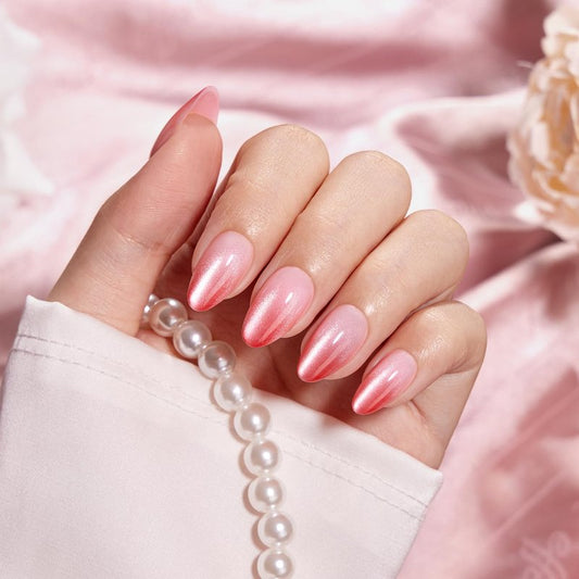 VSALON Press On Nails Short Almond, Pink Cat Eye Ombre Fake Nails Kit