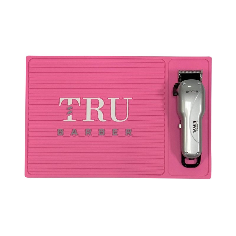 TRU BARBER MAT 13”X 9” (PINK) Flexible PVC Station Mat, Professional Mat, Salon and Barbershop work Station pads, Beauty salon tools hair stylist, Counter mat for clippers, Anti-slip