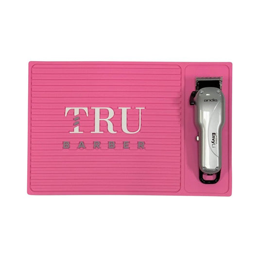 TRU BARBER MAT 13”X 9” (PINK) Flexible PVC Station Mat, Professional Mat, Salon and Barbershop work Station pads, Beauty salon tools hair stylist, Counter mat for clippers, Anti-slip