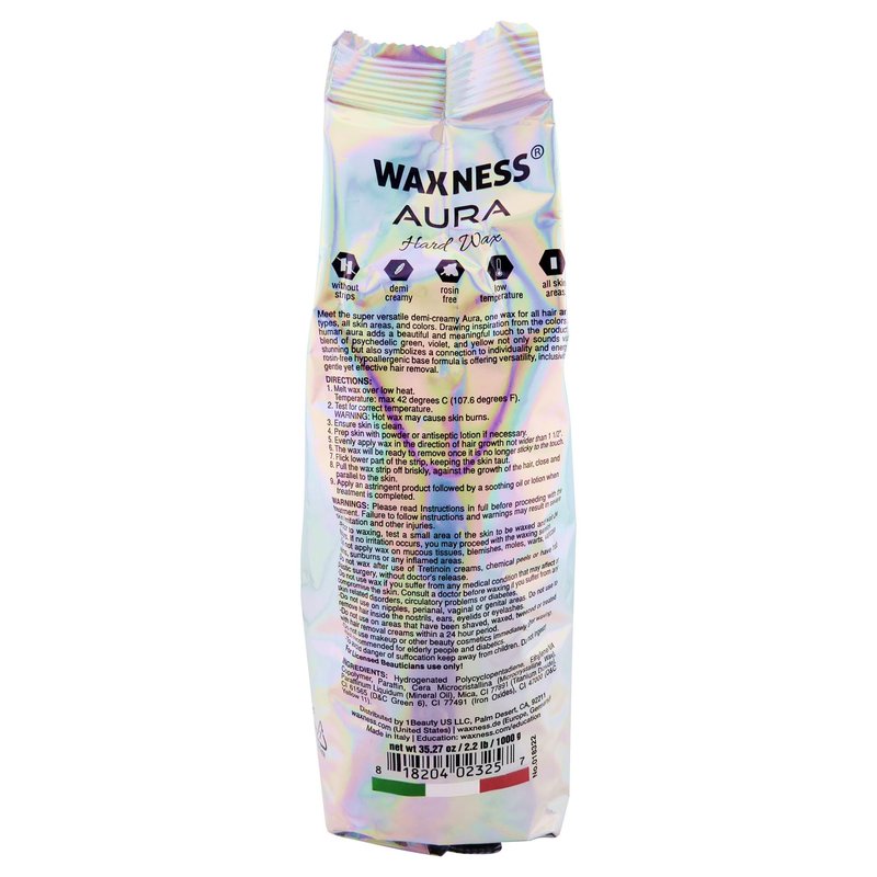 Waxness Aura Hard Wax Beads 2.2 lb (1 kg) Pack of 2 – Stripless Professional Hard Wax for Face & Body, Smooth Application, Suitable for Sensitive Skin – Made in Italy
