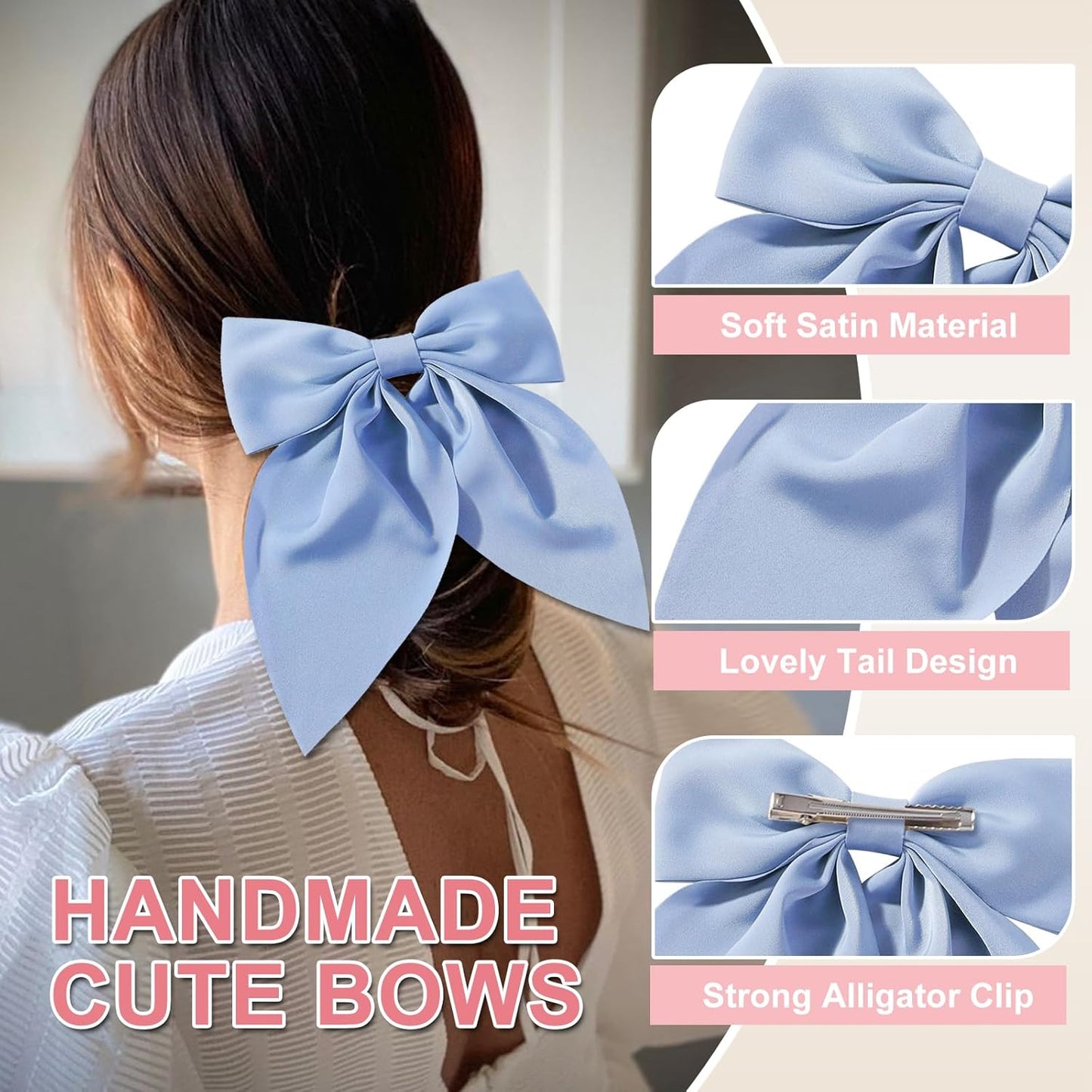 Stunning Satin Hair Bows for Women | 6-Piece Set of Cute Bow Clips - Perfect Hair Accessories for Gifts
