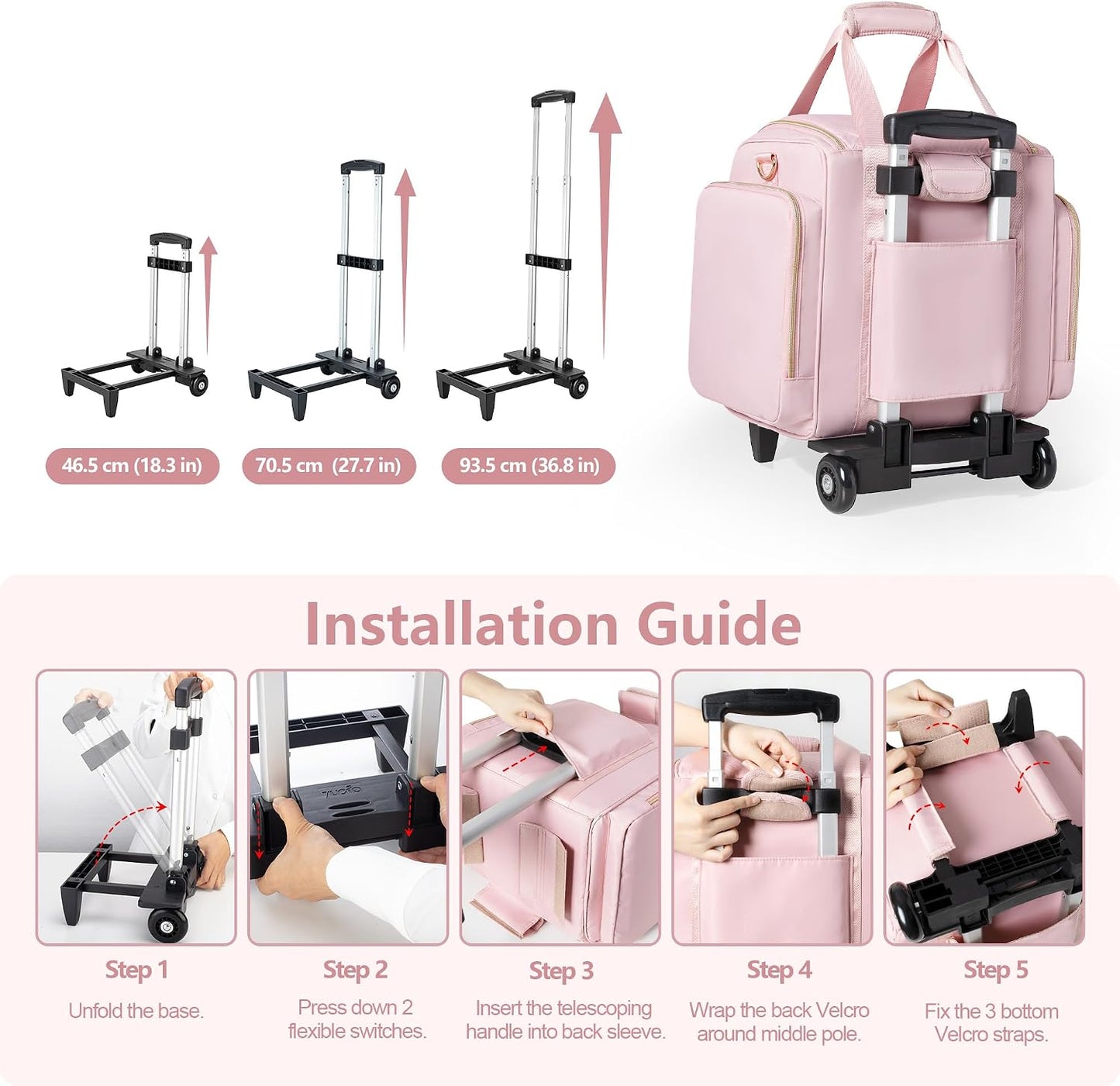 Rolling Makeup Case - Professional Makeup Train Case with 4 Removable Bags & Wheels | Pink Patent Design