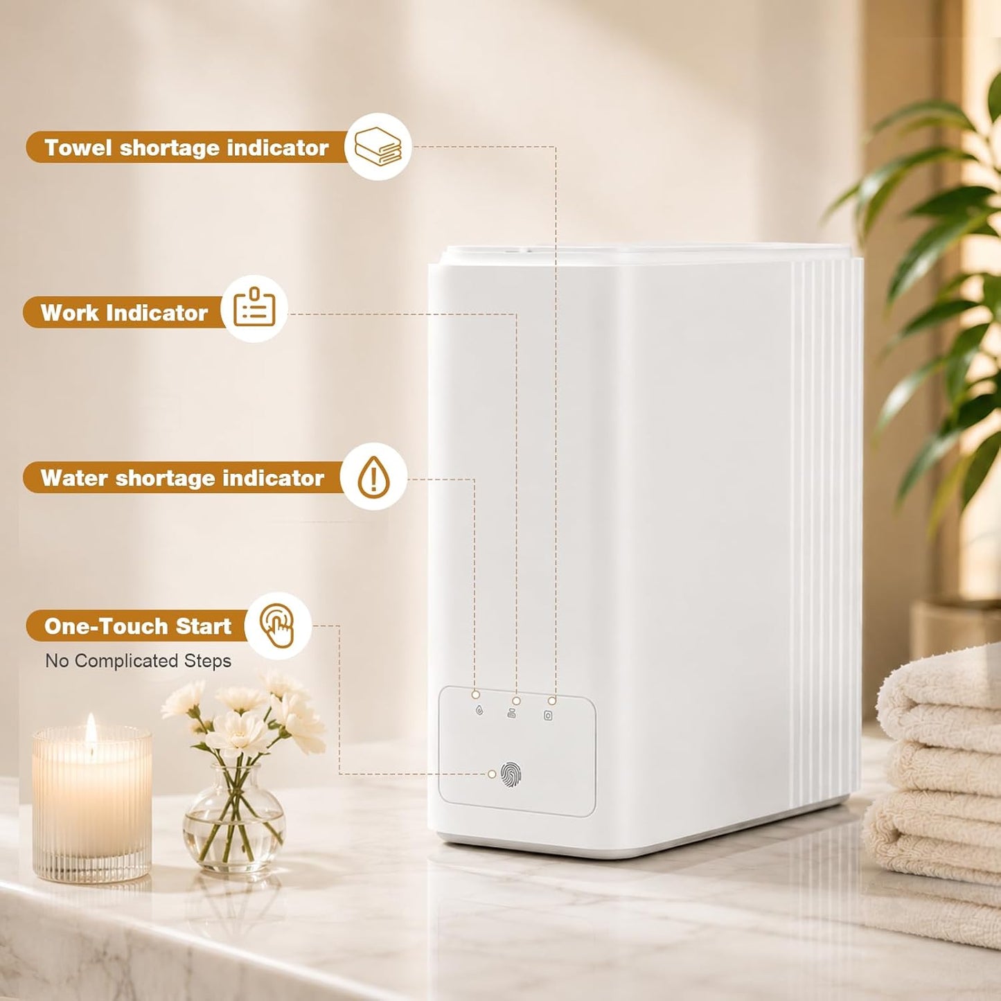 Mini Hot Towel Dispenser - Fast Heating Face Towel Warmer with Voice Alerts | 55°C (131°F) Constant Temp, 20 Towels Capacity